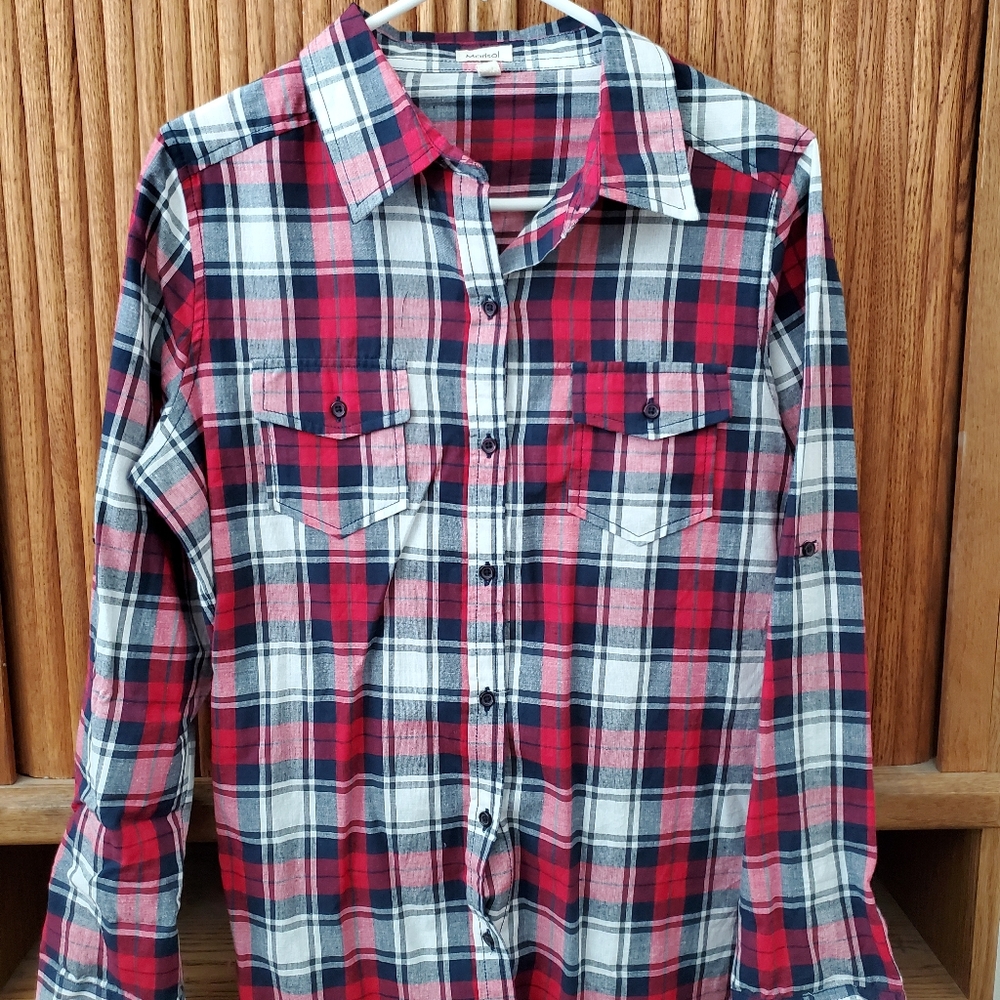 Button up Plaid Shirt, worn once